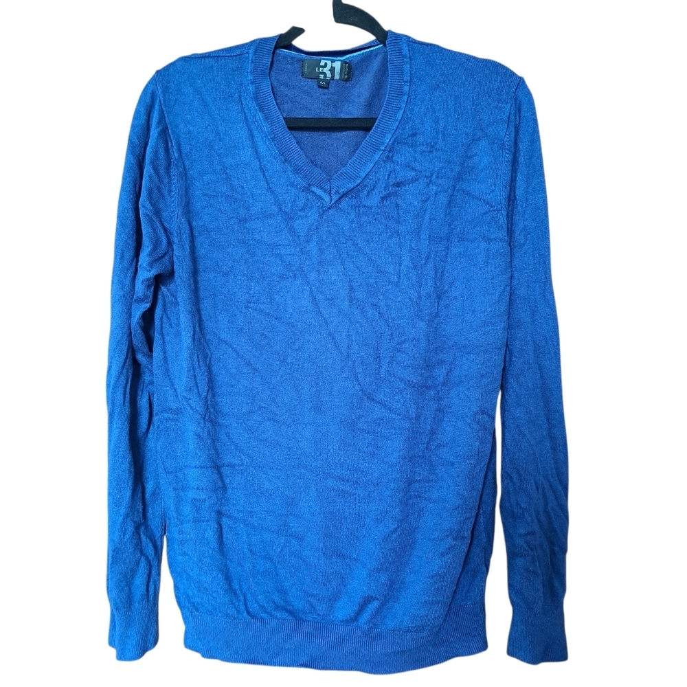 Simons Le 31 Men Blue V-Neck Bamboo Rayon Sweater | Size L